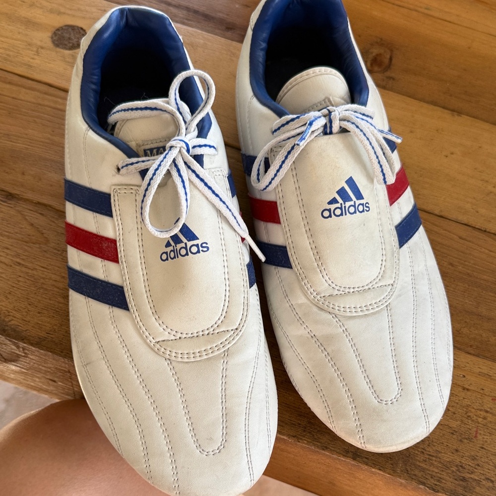Adidas Men's White Sneakers with Red and Blue Stripes